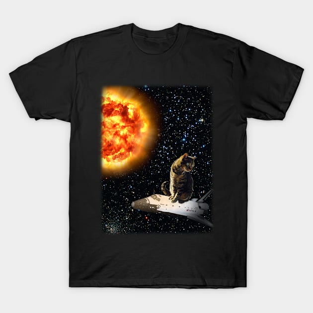 Cat Riding Space Shuttle T-Shirt by TheMojoPyro